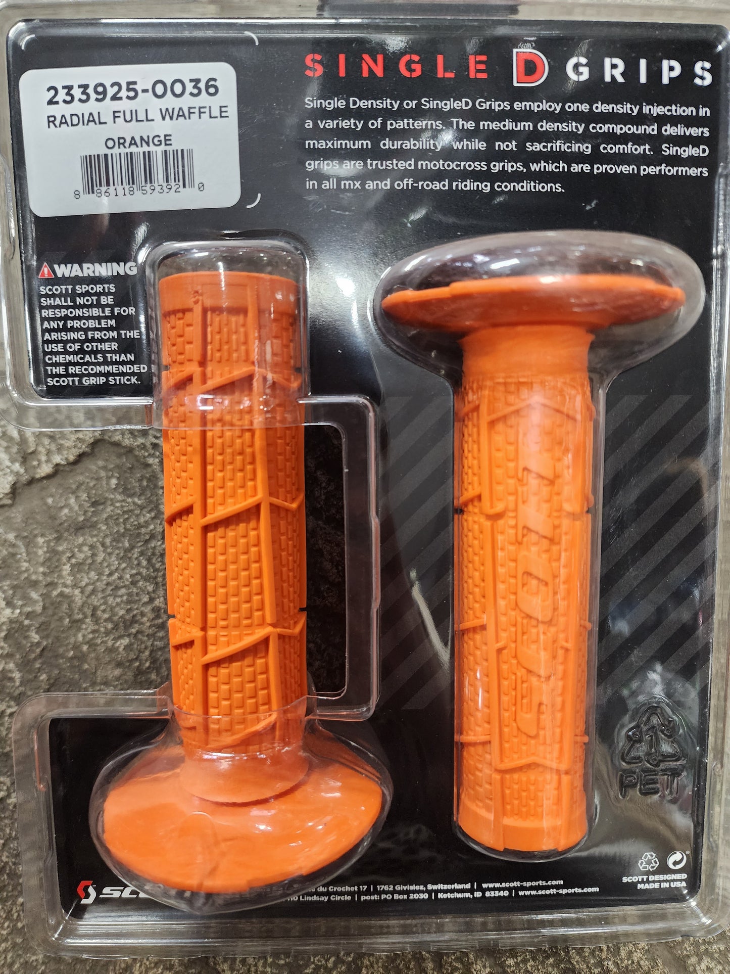 Scott Single D Full Waffle Grips- Orange