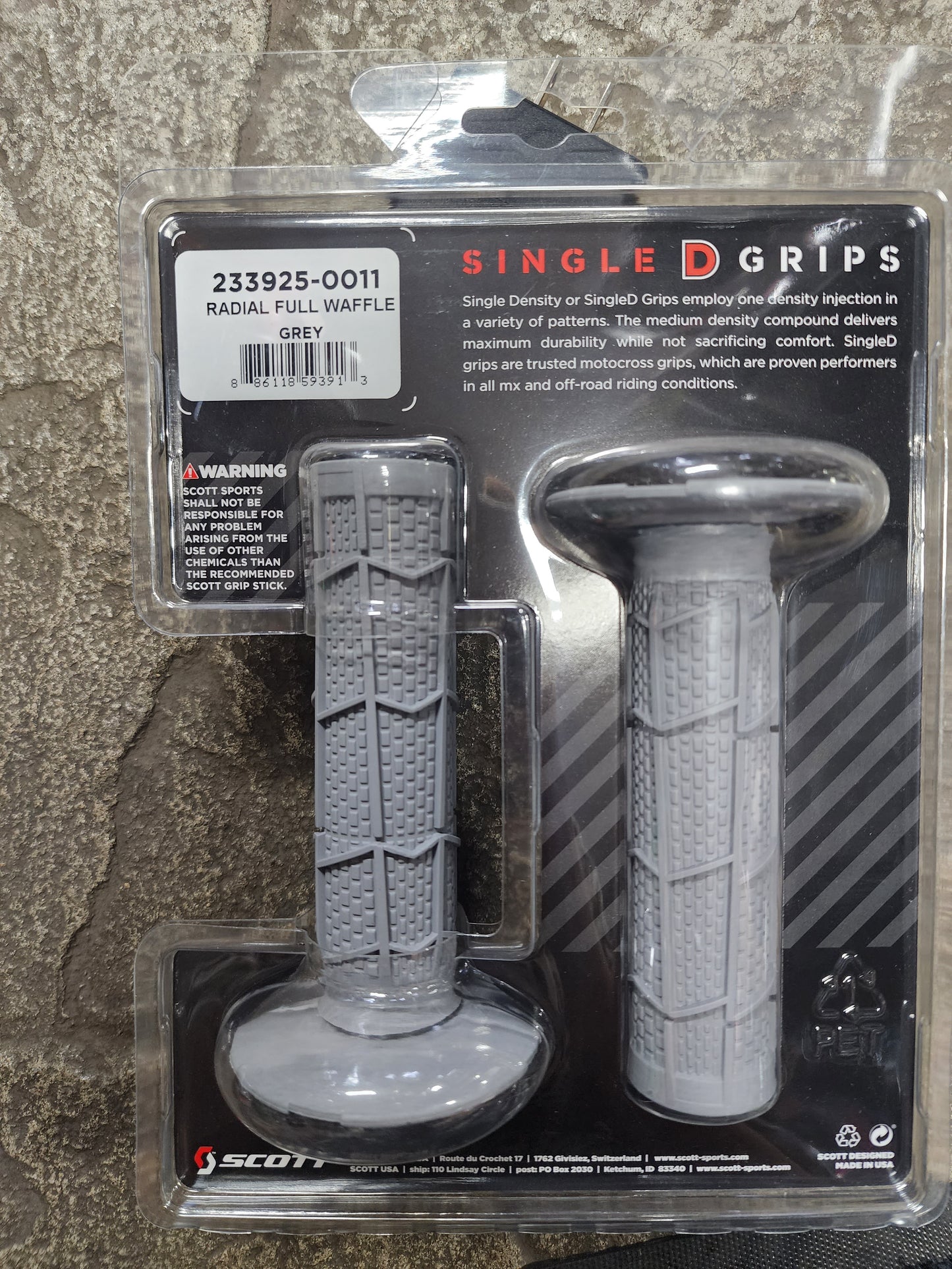 Scott Single D Full Waffle Grips- Gray